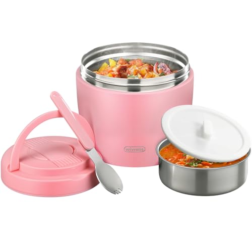 wiwens Thermo Food Jar for Hot Food Adults 32OZ Soup Thermo Lunch Containers Wide Mouth Vacuum Insulated Stainless Steel Leakproof Bento Box with Spoon (Pink2) - color: Pink2