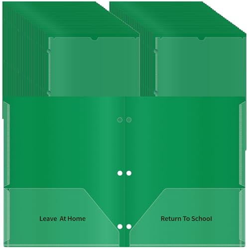 50 Pcs 3 Holes Home School Folders with Clear Front Pockets, 2-Pocket Classroom Communication Folder Homework Parent Teacher Folder Take Home Plastic Folders for Student (Green) - color: Green