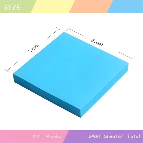 24 Pads Sticky Notes 3x3,Self-Stick Mini Notepad 100 Sheet/Pad Total 2400 Sheets, Office Supplies Vibrant Bright 12-Colors (Bright 3x3 12 Colors) - color: Bright 3x3 12 Colors