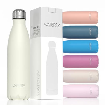 WATERSY Stainless Steel water bottles,17oz/500ml Insulated Water Bottles,Cream White metal water bottle Keeps Drink Cold and Hot,BPA Free kids water bottles for School,Gym,Travel,Sports - color: Cream White
