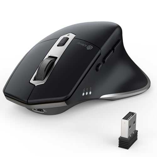 iClever Bluetooth Mouse, Wireless Large Mouse, Multi-Devices Dual Mode, Ergonomic Mice with 5 Adjustable DPI and 7 Buttons, Rechargeable Silent Mice for Laptop, iPad, MacBook, Tablet, PC, Black Grey - color: Black-Silver