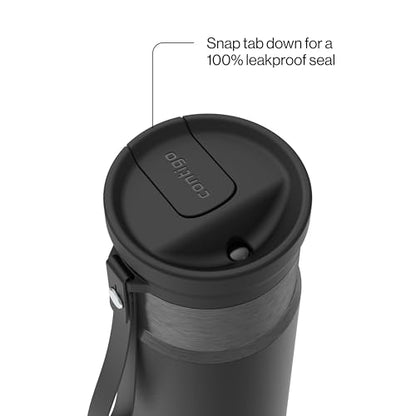Contigo SnapSeal 473.2ml(16온스) 스테인리스 스틸 진공 단열 물병, 누출 방지 자동 닫힘 뚜껑(빨대 호환) 및 휴대용 스트랩, BPA 프리 및 납 프리, 식기세척기 사용 가능 - color: 감초 건메탈, size: 16온스