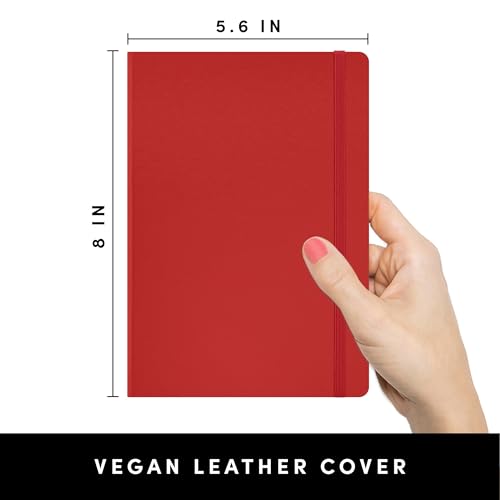 PAPERAGE Lined Journal Notebook, (Red), 160 Pages, Medium 5.6 in x 8 in - 100 GSM Thick Paper – Hardcover Journaling Notebook for Work, School & Note Taking - color: Red, style: A. Lined