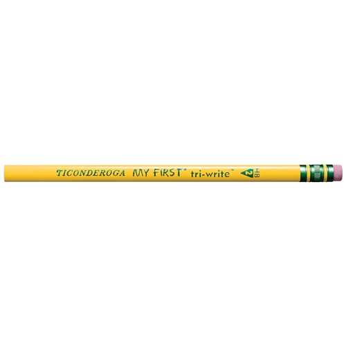 Ticonderoga My First Tri-Write Wood-Cased Pencils, Unsharpened, 2 HB Soft, With Erasers, Yellow, 36 Count