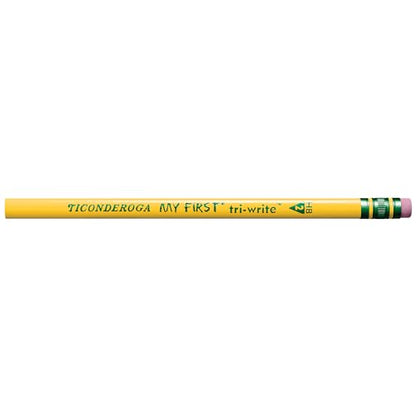 Ticonderoga My First Tri-Write Wood-Cased Pencils, Unsharpened, 2 HB Soft, With Erasers, Yellow, 36 Count