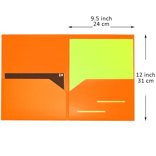 Youngever 6 Pack Heavy Duty Plastic Two Pocket Folders, Heavy Duty Plastic 2 Pocket Folder (Orange) - color: Orange