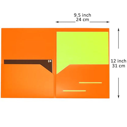 Youngever 6 Pack Heavy Duty Plastic Two Pocket Folders, Heavy Duty Plastic 2 Pocket Folder (Orange) - color: Orange