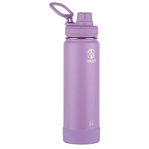 Takeya Actives Stainless Steel Water Bottle, Insulated Spout Lid, Keeps Drinks Cold 24 Hrs, Leakproof, Durable, Dishwasher Safe, Ideal for Gym, Travel, Fits Most Cup Holders, 24 oz/Lilac - color: Lilac, size: 24 Ounces