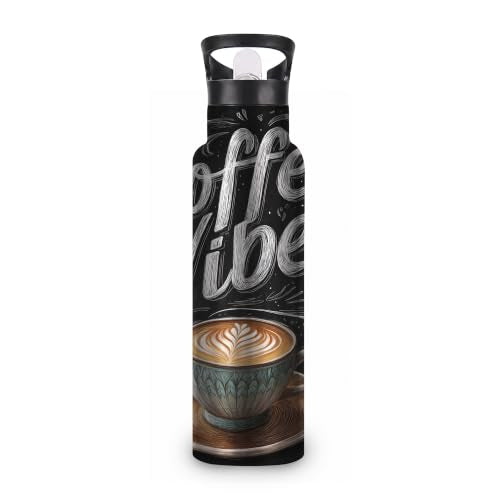 Water Bottles with Straw,Coffee Vibes Stainless Steel Cup Leak Resistant Double Wall Coffee Cup Insulated Water Bottle with Handle for Gym Cycling Hiking Office 20 oz - color: Coffee Vibes,Coffee Cup