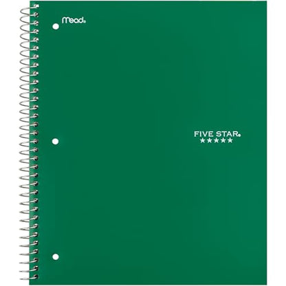 Five Star Spiral Notebook + Study App, 3 Subject, Wide Ruled Paper, 8" x 10-1/2", 150 Sheets, Fights Ink Bleed, Water Resistant Cover, Forest Green (73176) - color: Green, size: 8" x 10-1/2" (Pack of 1)