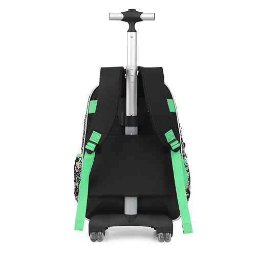 Cartoon Rolling Backpack for Boys Girls, Kids 5 Pcs Wheeled Backpack, Travel Backpack for Elementary Students (Game Black) - color: Game Black