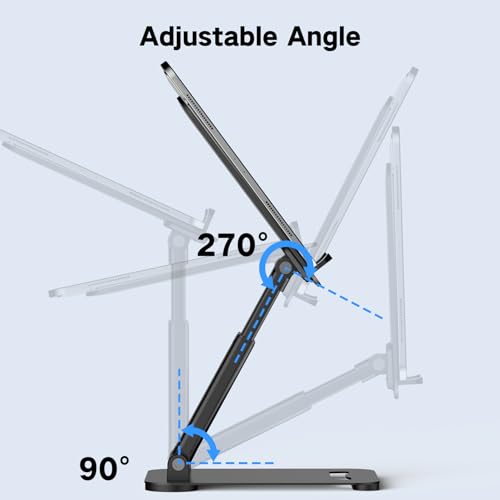 Tonmom Tablet Stand for iPad Holder, Adjustable Tablet Holder for Desk | Foldable Portable Monitor Stand Compatible with 4-16" Tablets Such as Kindle, Switch, iPad Pro/Air/Mini