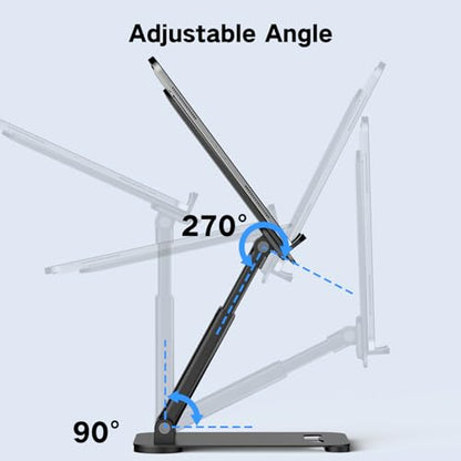 Tonmom Tablet Stand for iPad Holder, Adjustable Tablet Holder for Desk | Foldable Portable Monitor Stand Compatible with 4-16" Tablets Such as Kindle, Switch, iPad Pro/Air/Mini