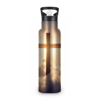 Cross Insulated Water Bottle,Cloud Sunset Stainless Steel Water Bottles 20 oz with Straw Lid,Leak Resistant Double Wall Insulated Flask with Handle for Travel Outdoor Gym - color: Cross,Cloud Sunset