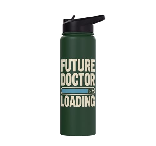 Future Doctor Loading Med Student Progress Bar Stainless Steel Insulated Water Bottle - color: Dark Green