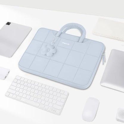 MOSISO Laptop Case 13.3 inch,13-13.3 inch Puffy Laptop Sleeve Compatible with MacBook Neo 13/Air 13 13.6/Pro/Pro 14,HP Dell ASUS Lenovo,Rectangle Quilted Bag with Handle&Flower Pendant, Baby Blue - color: Baby Blue, size: 13.3 inch