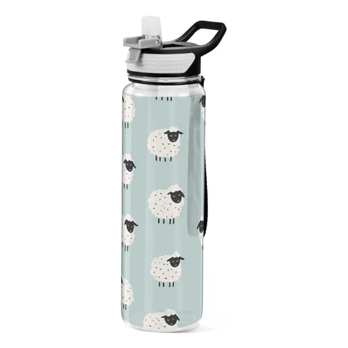 ALAZA Cute Lamb Water Bottle with Straw,Leakproof Tritan Clear Sports Water Bottle Sheep Kids Water Bottle for School Outdoor Sports Drinking,32 oz - color: Cute Lamb, size: Large