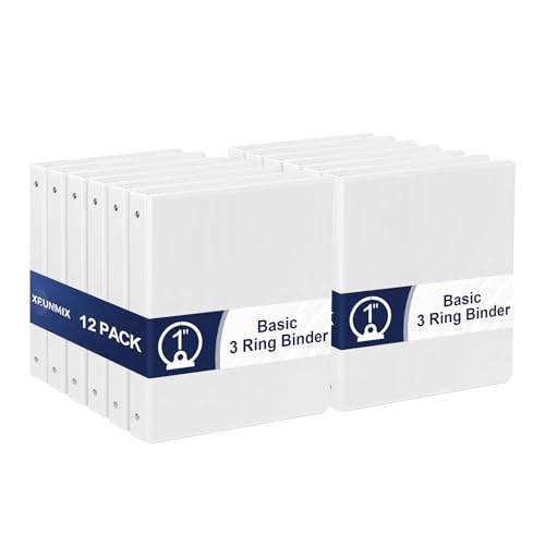 1-Inch 3-Ring-Binder with Pockets - Bundle 12 Packs, 1'' Round Binders Holds 200 Sheets US Letter Size 8.5'' x 11'' - White Binders for Home, Office, and Back to School (1'' - 12 Packs) - size: 1'' - 12 Packs