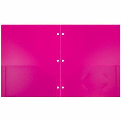 JAM PAPER Heavy Duty Plastic 3 Hole Punch Pocket Folders - Extra Tough School Folders - Fuchsia Hot Pink - 12/Pack - color: Fuchsia, size: 12 Per Pack