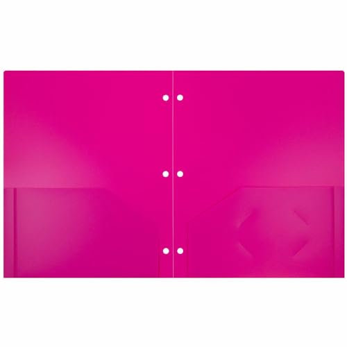 JAM PAPER Heavy Duty Plastic 3 Hole Punch Pocket Folders - Extra Tough School Folders - Fuchsia Hot Pink - 3/Pack - color: Fuchsia, size: 3 Per Pack