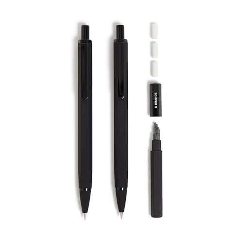 U Brands Cambria Mechanical Pencils, Set of 2, Midnight Black, Soft Touch, Medium (0.7 mm) Point, Lead and Eraser Refills - color: Midnight Black