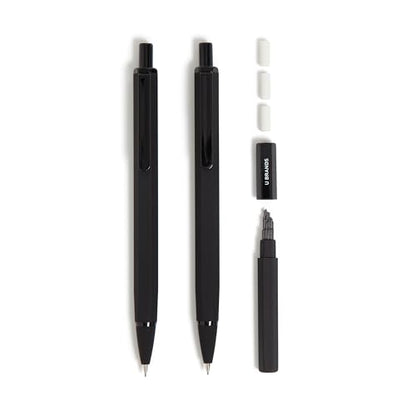 U Brands Cambria Mechanical Pencils, Set of 2, Midnight Black, Soft Touch, Medium (0.7 mm) Point, Lead and Eraser Refills - color: Midnight Black