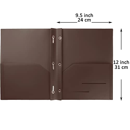 Youngever 6 Pack Heavy Duty Plastic Two Pocket Folders with 3 Prongs, Metal Prongs Fastener, Heavy Duty Plastic 2 Pocket Folder (Brown) - color: Brown