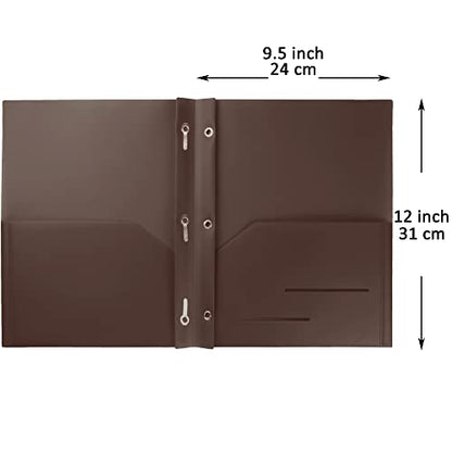 Youngever 6 Pack Heavy Duty Plastic Two Pocket Folders with 3 Prongs, Metal Prongs Fastener, Heavy Duty Plastic 2 Pocket Folder (Brown) - color: Brown