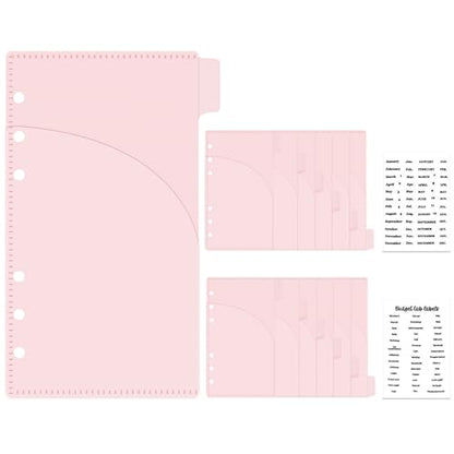 Mogoostry 12pcs Pink A6 Binder Pockets Cash Envelopes Pink Divider Pocket with 6Tabs and Label Sticker A6 Budget Sheet Sleeves Two Pockets Folder Binder Inserts Money Organizer - color: 12pcs Pink Envelope