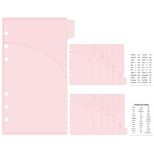 Mogoostry 12pcs Pink A6 Binder Pockets Cash Envelopes Pink Divider Pocket with 6Tabs and Label Sticker A6 Budget Sheet Sleeves Two Pockets Folder Binder Inserts Money Organizer - color: 12pcs Pink Envelope