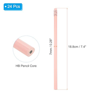 PATIKIL Round Pencils, 24 Pcs Triangle HB Graphite Pencil Wooden Pencils with Eraser for Classroom Office Writing Drawing Supplies, Pink - color: Pink, size: 1 Count (Pack of 24)