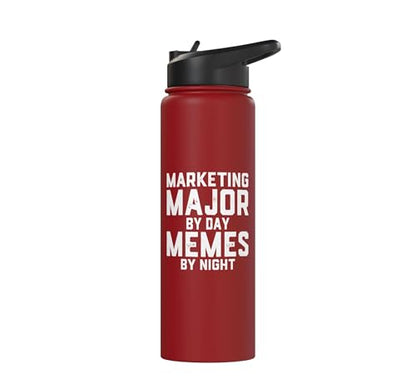 Marketing Major By Day Memes By Night Marketer Joke Student Stainless Steel Insulated Water Bottle - color: Red