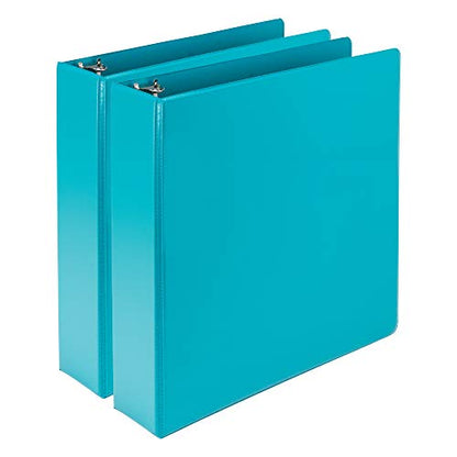 Samsill Earth’s Choice Biobased Durable Fashion Color 3 Ring View Binder, 2 Inch Round Ring, Up to 25% Plant Based Plastic, USDA Certified Biobased, Turquoise, Value Two Pack - color: Turquoise, size: 2", style: 2 Pack