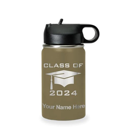 LaserGram Personalized Water Bottle, Grad Cap Class of 2023, 2024, 2025, 2026, 2027, Stainless Steel Double Wall Vacuum Insulated with Flip Top Straw, Custom Engraved Gift (12oz / 335ml Camo Green) - color: Camo Green, size: 12 Ounces