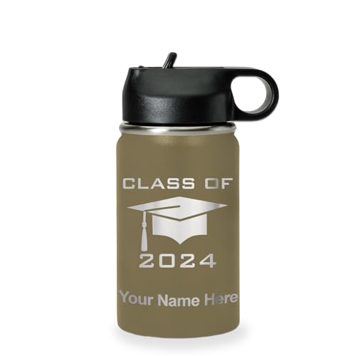 LaserGram Personalized Water Bottle, Grad Cap Class of 2023, 2024, 2025, 2026, 2027, Stainless Steel Double Wall Vacuum Insulated with Flip Top Straw, Custom Engraved Gift (12oz / 335ml Camo Green) - color: Camo Green, size: 12 Ounces