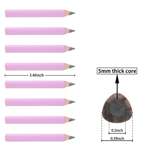 3.5-inch short triangular fat pencil, 5mm fat refill, mini wooden pencil, suitable for small hand writing and painting for preschool children and kindergarten (8 light pink) - color: Pink