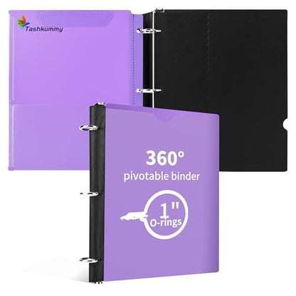 360 Degree Pivotable Binder, Upgraded 3 Ring Binder 1 inch, Flexible Binders 3 Ring, Foldable Three Ring Binders, Purple - color: Purple, style: 1 PCS Customizable Cover