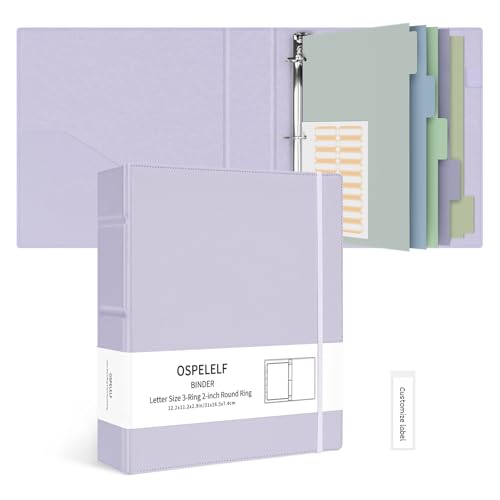 Ospelelf Vintage Hardcover 3 Ring 2 inch Leather Binder, Professional Binders Organizer Suitable for Letter Size Documents, Binder Dividers with Tabs, Purple - color: Purple, size: Letter Size - 2 Inch Ring