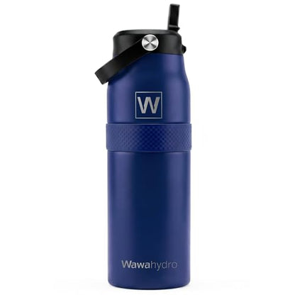 32 oz Insulated Water Bottle with Straw, Leakproof Stainless Steel Bottle with Handle, Non-Slip Silicone Sleeve, Internal Markings, Dishwasher Safe for Travel, Gym, Sports, Dark Blue - color: Dark Blue