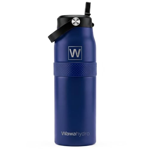 32 oz Insulated Water Bottle with Straw, Leakproof Stainless Steel Bottle with Handle, Non-Slip Silicone Sleeve, Internal Markings, Dishwasher Safe for Travel, Gym, Sports, Dark Blue - color: Dark Blue