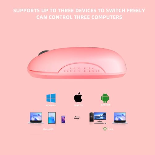 ONE-UP Wireless Mouse, 2.4G, Bluetooth5.0/3.0, Sound and Quiet Click, USB Nano Receiver, for Laptop, Chromebook, PC, Mac, Windows (Pink)