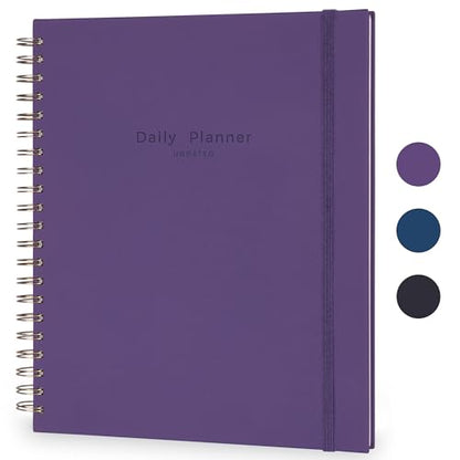 AuroPlanner Undated Daily Planner Notebook 8.5x11 Hourly Schedule Purple | office & student planning, 180 pages 100 GSM cream white paper hardcover spiral bound notebook, 2026-2028 reference calendar - color: Indigo