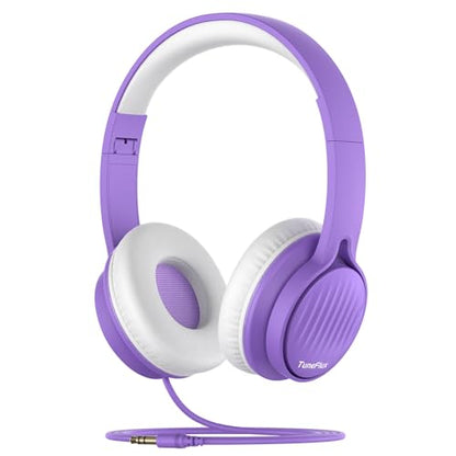 TuneFlux Upgraded Kids Headphones, Wired Toddler Headphones, 85dB Limited Volume On Ear Headphones, Portable Foldable Design, Stereo Sound Kids Headsets for School/Tablet/Travel-Purple - color: Purple