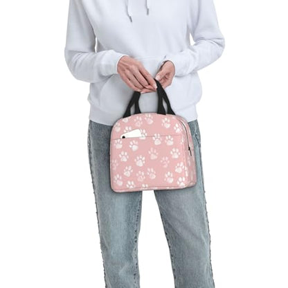 Lunch Bag Pastel Pink Dog Paw Pattern Insulated Lunch Box Reusable Cooler Tote for Adults Student Girl Boy Work Office School Picnic Over 3 Years Old - color: B0381
