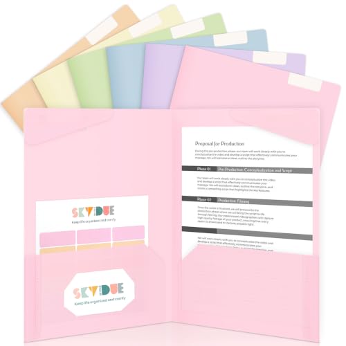 Folders with Pockets and Tabs, 6 Pack Plastic File Folders with 18 Labels, Letter Size School Folders with Pockets, Color-Coded Project Folders for School, Home and Office Soft Pastels Colors - color: Soft Pastels