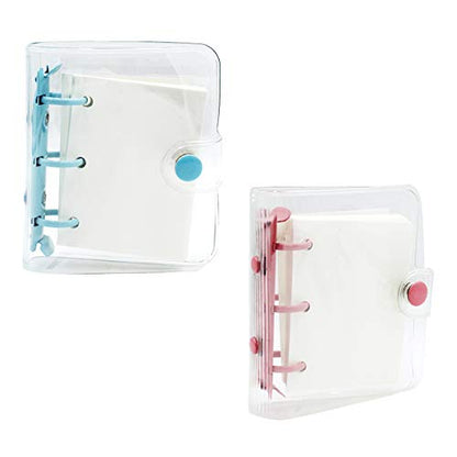 2 Pack Mini Transparent 3-Ring Binder Covers Clear Soft PVC Notebook Round Ring Binder Cover Protector Snap Button Closure Loose Leaf Folder with Blank Inner Papers