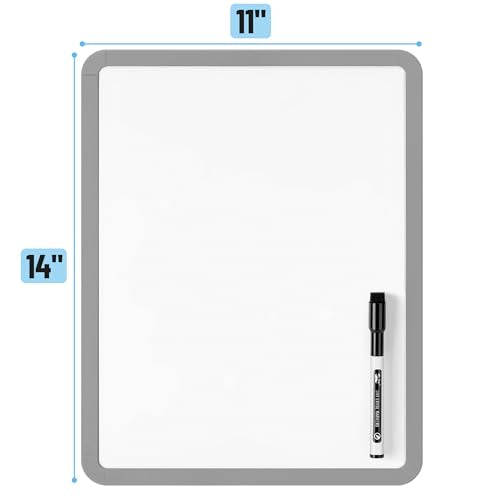 Mr. Pen- Dry Erase Board, 14” x 11” with a Black Dry Erase Marker | Gray Frame, Small Mini White Board for Students, Fridge, Wall, Locker, Includes Double Sided Tapes - color: Gray