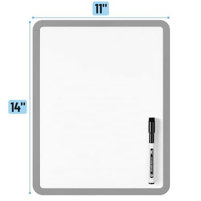 Mr. Pen- Dry Erase Board, 14” x 11” with a Black Dry Erase Marker | Gray Frame, Small Mini White Board for Students, Fridge, Wall, Locker, Includes Double Sided Tapes - color: Gray