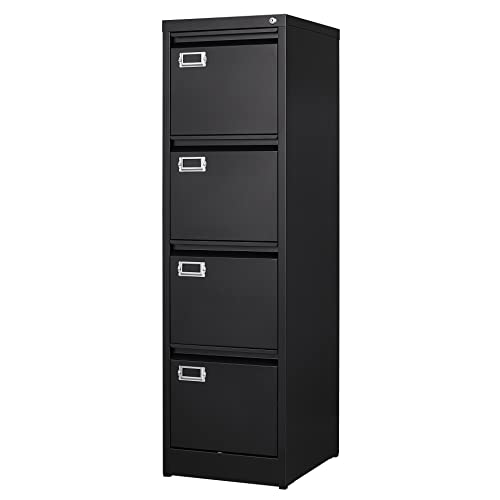 BYNSOE 4 Drawer File Cabinet with Lock Metal Vertical File Cabinet Office Home Vertical File Cabinet for A4 Legal/Letter Size Narrow File Cabinet Locked,Assembly Required (Black, 4 Drawers- Vertical) - color: Black, size: 4 Drawers
