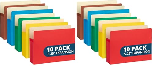 Blue Summit 10 Expanding File Pockets, Accordion File Folders Letter Size, 5.25” Expandable Pockets, Assorted Colors (Pack of 2) - size: 5.25" (Pack of 2)
